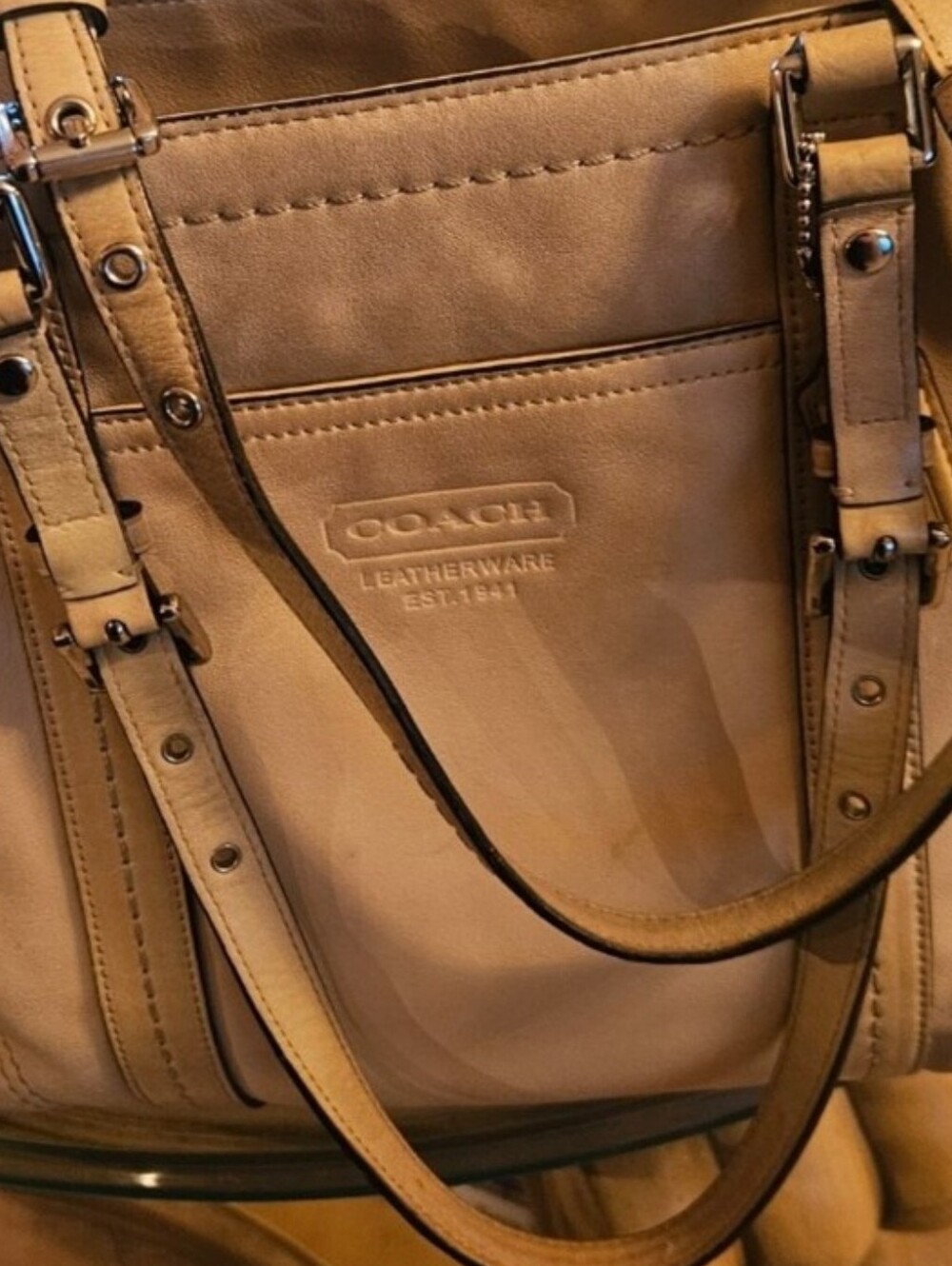 Coach East West Tan Camel Genuine Leatherware Tote with Hangtag - Picture 3 of 6